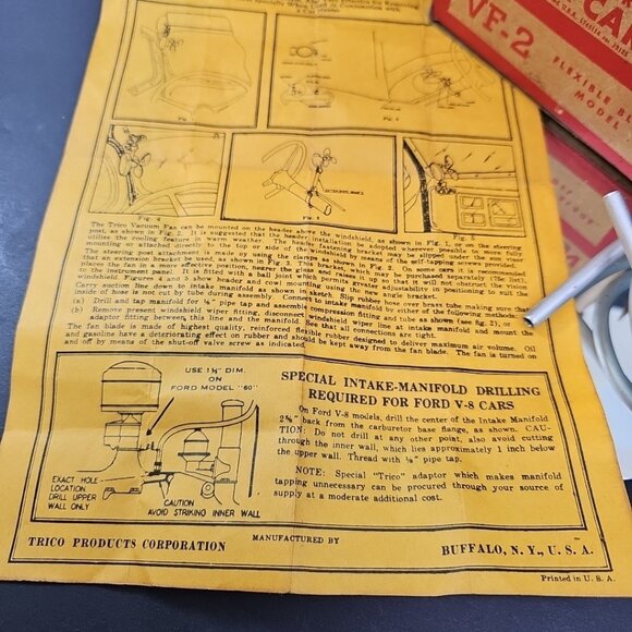 Vintage TRICO Vacuum Operated Motor Car Fan VF-2 Flexible Blade Model Box Paper - Picture 3 of 11